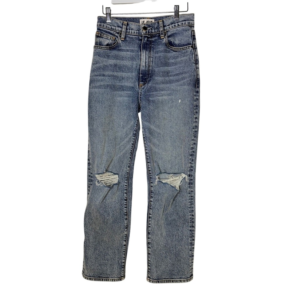 LE JEAN Mia Relaxed Straight Jeans Size 25 Blue Distressed High Rise Made in USA